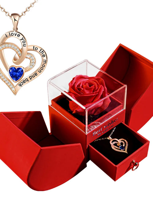 Load image into Gallery viewer, Gift for Women Eternal Rose Gift Box /W Heart Necklace I Love You to the Moon and Back Flower Jewelry Box for Valentine Wedding
