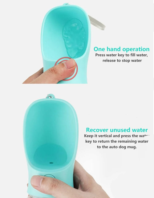 Load image into Gallery viewer, 8.3*2.5" Dog Water Bottle, 12Oz Leak Proof Portable Puppy Water Dispenser with Drinking Feeder for Pets Outdoor Walking Hiking Travel Food Grade Plastic - Blue

