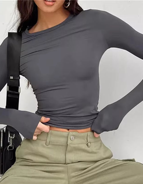 Load image into Gallery viewer, Women Long Sleeve T Shirt Spring Autumn Solid Slim Fit Casual Shirts Female Pullovers Basic Tee Y2K Clothes Streetwear Crop Tops
