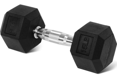 Rubber Encased Hex Dumbbell, Black, 15 Lb