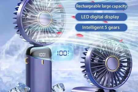 5000Mah Portable Fan Rechargeable 90° Foldable 5 Speed Mini Air Conditioner Small Fan Air Cooler with LED Digital Display