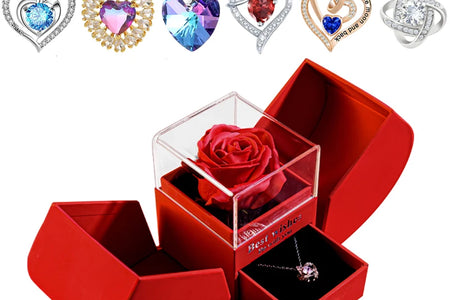 Gift for Women Eternal Rose Gift Box /W Heart Necklace I Love You to the Moon and Back Flower Jewelry Box for Valentine Wedding