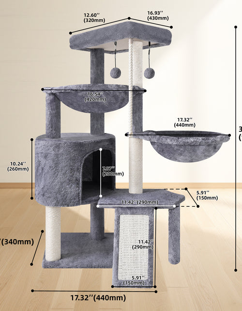 Load image into Gallery viewer, 37.4'' Cat Tree Cat Tower with Scratching Posts, Activity Centre Climbing Tree Cat Furniture with Cat Condo and Two Hammocks, Grey
