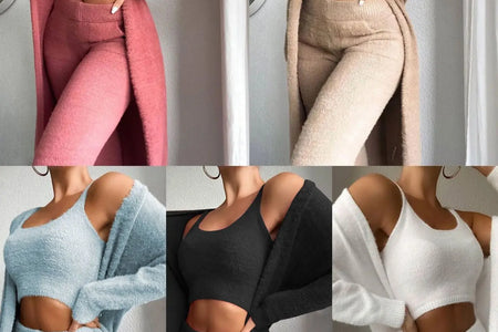 Fall Winter Fashion Women Sweater Pajamas Set Cozy Lounge Wear Fuzzy Fleece Sleepwear with Robe 3 Pieces Lounge Wear Sets