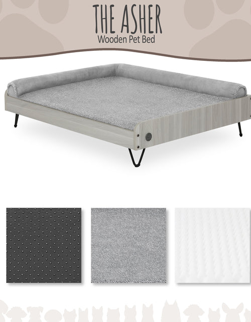 Load image into Gallery viewer, Asher Wooden Pet Bed with Mattress | Large to Extra Large Pet Bed with Mattress | Elevated Pet Bed | Greenguard Gold Certified Wooden Pet Bed
