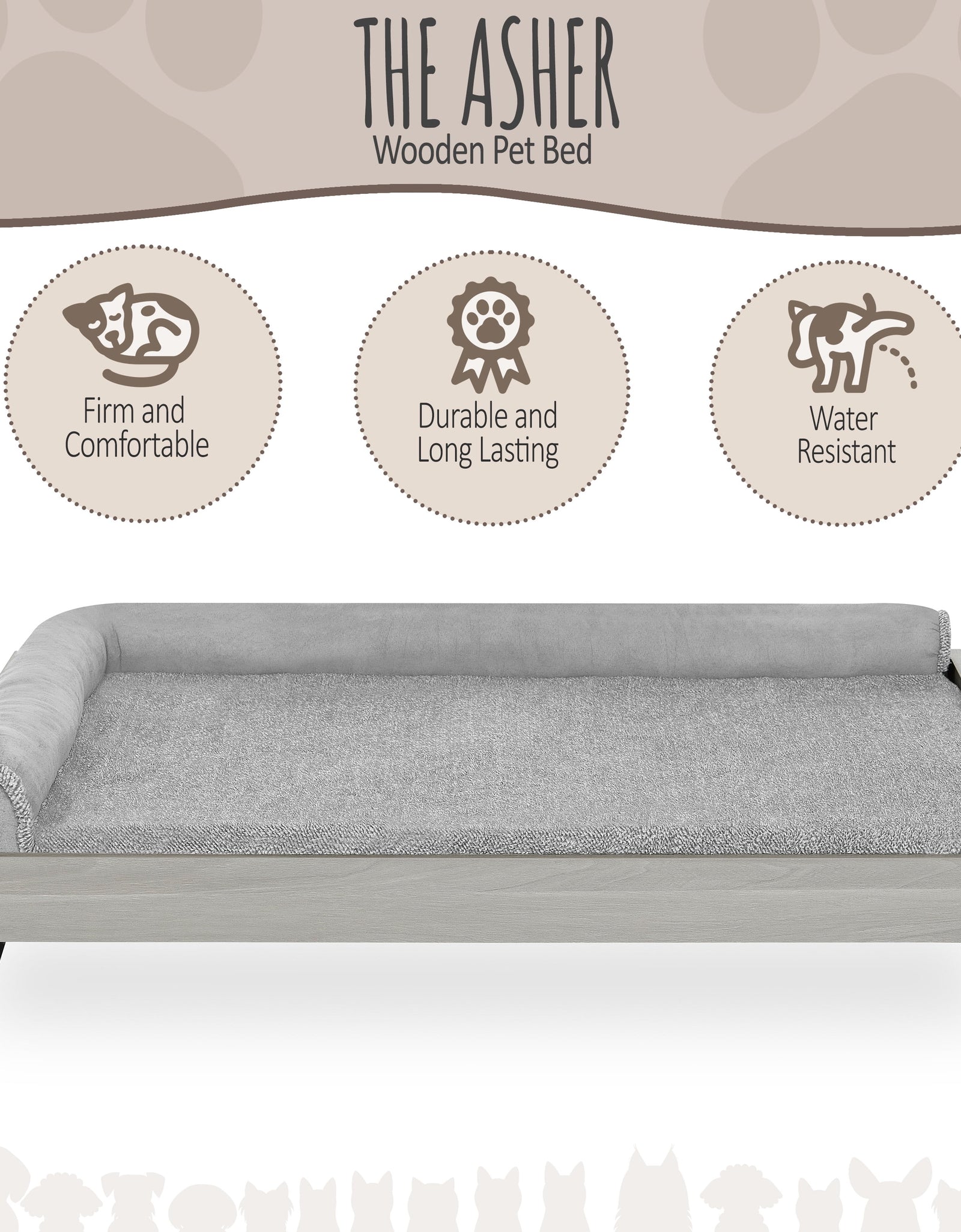 Asher Wooden Pet Bed with Mattress | Large to Extra Large Pet Bed with Mattress | Elevated Pet Bed | Greenguard Gold Certified Wooden Pet Bed