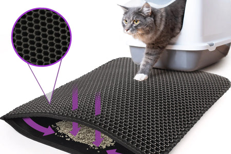 Cat Litter Mat Large, Double Layer Urine Waterproof Trapper Mat, Non-Slip,24X30 In, Black