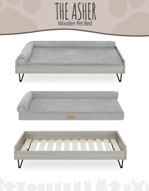 Load image into Gallery viewer, Asher Wooden Pet Bed with Mattress | Large to Extra Large Pet Bed with Mattress | Elevated Pet Bed | Greenguard Gold Certified Wooden Pet Bed
