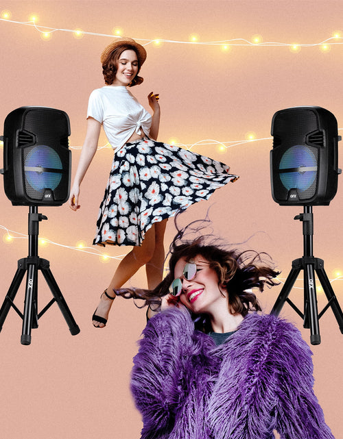 Load image into Gallery viewer, PBX-808TWS Dual 8-Inch Portable Bluetooth PA Speaker System with Stands, Wired Mics, Remotes, USB/FM/TWS/LED

