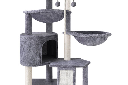 37.4'' Cat Tree Cat Tower with Scratching Posts, Activity Centre Climbing Tree Cat Furniture with Cat Condo and Two Hammocks, Grey