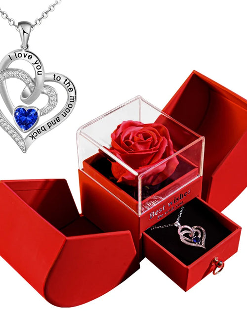 Load image into Gallery viewer, Gift for Women Eternal Rose Gift Box /W Heart Necklace I Love You to the Moon and Back Flower Jewelry Box for Valentine Wedding
