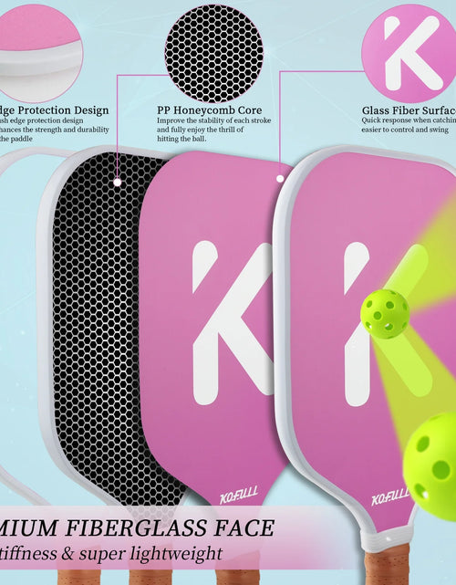 Load image into Gallery viewer, Pickleball Paddles Pickleball Rackets Set Lightweight Fiberglass Surface&amp;Honeycomb Core Pickleball Set Pink and Green Gifts for Women Girls Beginners
