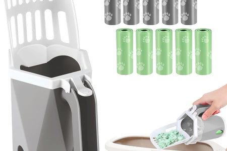 3-In-1 Cat Litter Scoop with Holdor - Large Portable Integrated Cat Litter Scooper with 200 Refill Bags Kitty Litter Scoop Shovel for 1~2 Cats or Kitten (Yellow)