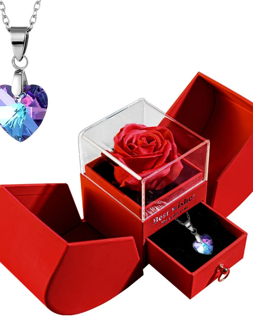 Load image into Gallery viewer, Gift for Women Eternal Rose Gift Box /W Heart Necklace I Love You to the Moon and Back Flower Jewelry Box for Valentine Wedding
