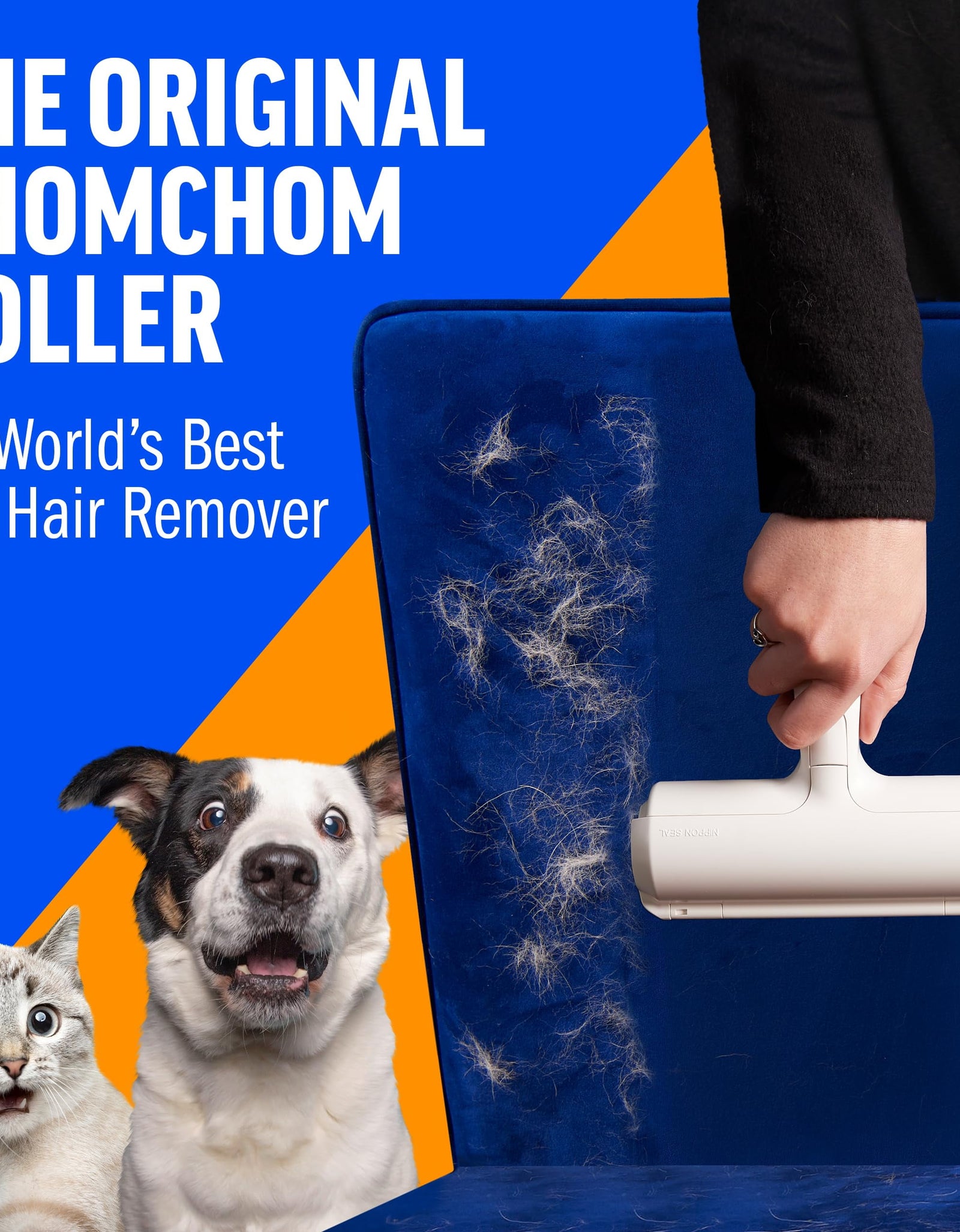 Chom Chom Roller Pet Hair Remover and Reusable Lint Roller - Chomchom Cat and Dog Hair Remover for Furniture, Couch, Carpet, Clothing and Bedding