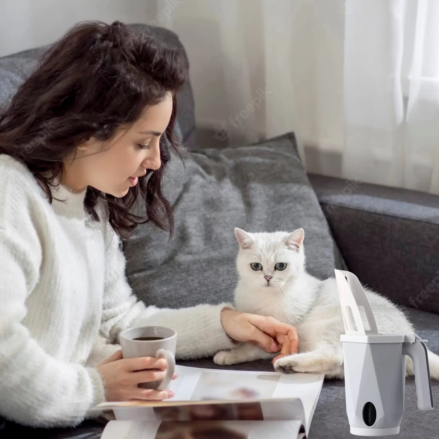 3-In-1 Cat Litter Scoop with Holdor - Large Portable Integrated Cat Litter Scooper with 200 Refill Bags Kitty Litter Scoop Shovel for 1~2 Cats or Kitten (Yellow)