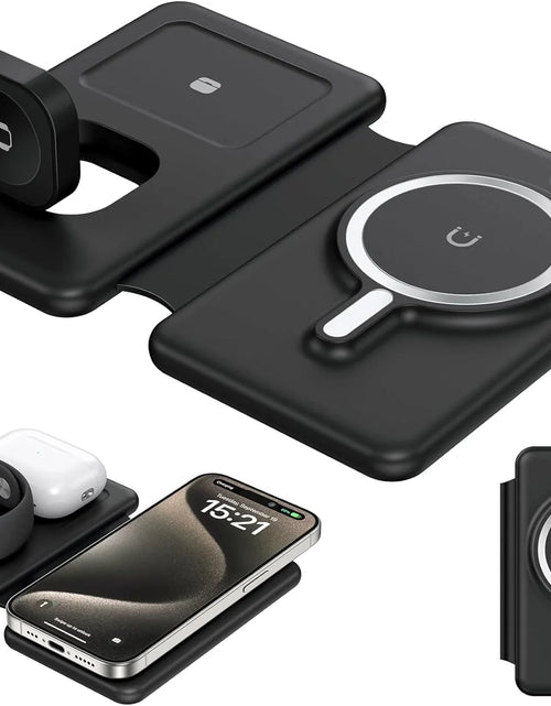 Load image into Gallery viewer, Wireless Charger for Iphione: 3 in 1 Foldable Charging Station Compatible for Iphone 15/14/13/Pro/Max&amp; Iwatch Series&amp; Airpods 3/2/Pro, Black
