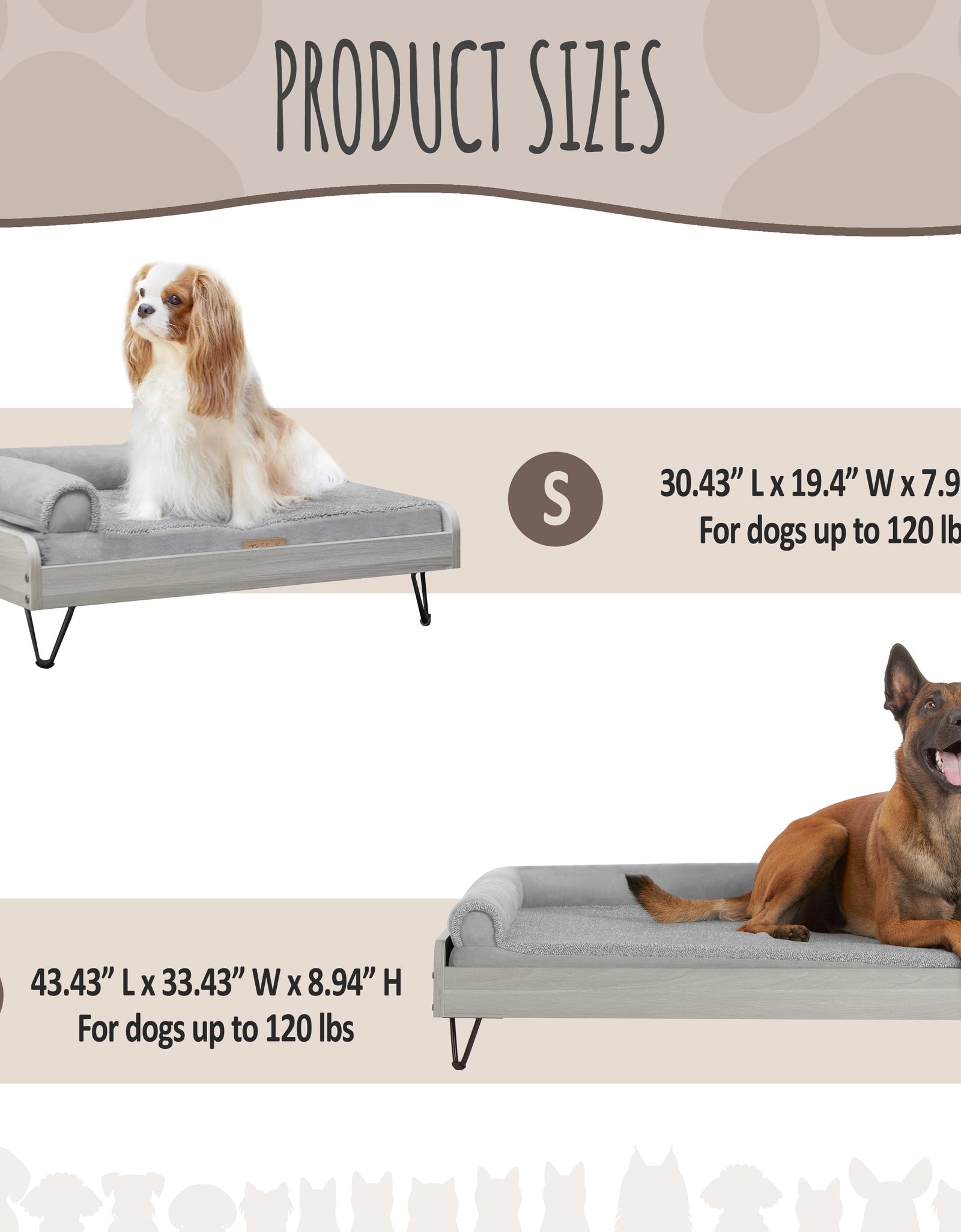Asher Wooden Pet Bed with Mattress | Large to Extra Large Pet Bed with Mattress | Elevated Pet Bed | Greenguard Gold Certified Wooden Pet Bed