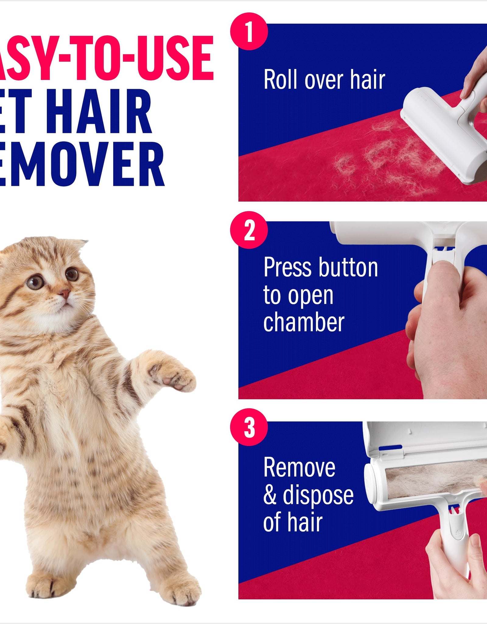 Chom Chom Roller Pet Hair Remover and Reusable Lint Roller - Chomchom Cat and Dog Hair Remover for Furniture, Couch, Carpet, Clothing and Bedding