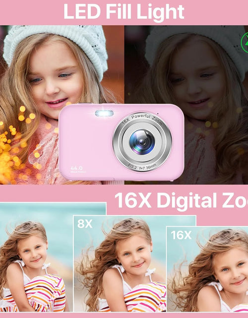 Load image into Gallery viewer, Digital Camera Kids Camera with 32GB Card FHD 1080P 44MP Vlogging Camera 16X Digital Zoom Portable Camera (Pink)
