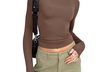 Women Long Sleeve T Shirt Spring Autumn Solid Slim Fit Casual Shirts Female Pullovers Basic Tee Y2K Clothes Streetwear Crop Tops