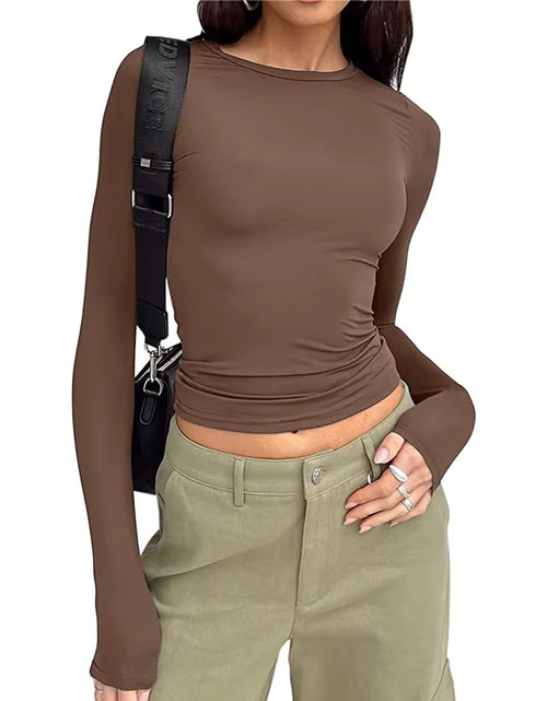 Load image into Gallery viewer, Women Long Sleeve T Shirt Spring Autumn Solid Slim Fit Casual Shirts Female Pullovers Basic Tee Y2K Clothes Streetwear Crop Tops
