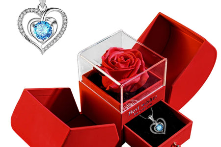 Gift for Women Eternal Rose Gift Box /W Heart Necklace I Love You to the Moon and Back Flower Jewelry Box for Valentine Wedding