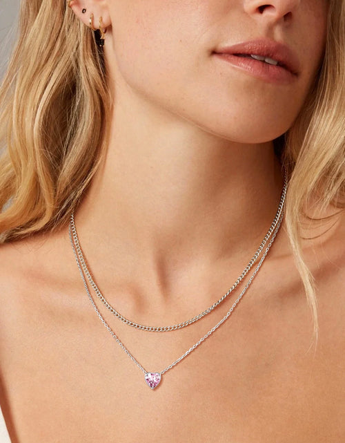 Load image into Gallery viewer, Silver Necklace for Women 925 Sterling Silver Birthstone Love Heart Necklace
