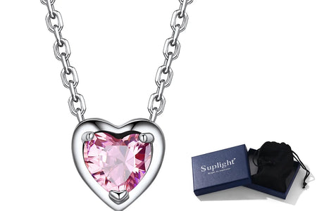 Silver Necklace for Women 925 Sterling Silver Birthstone Love Heart Necklace