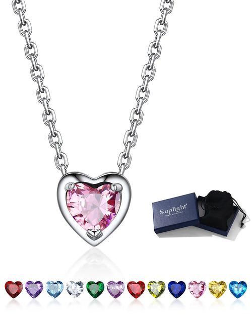 Load image into Gallery viewer, Silver Necklace for Women 925 Sterling Silver Birthstone Love Heart Necklace
