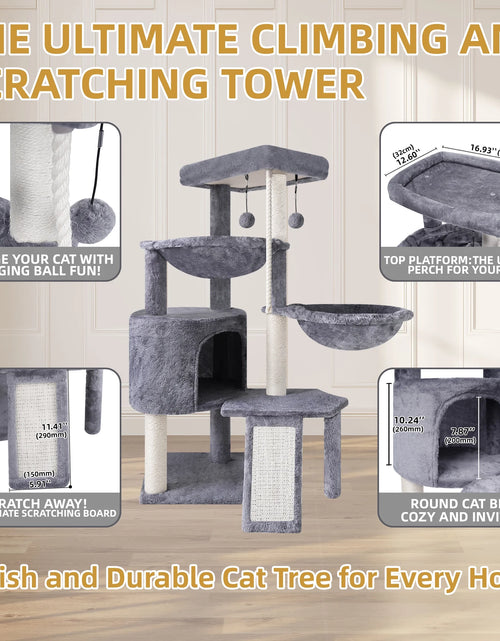 Load image into Gallery viewer, 37.4'' Cat Tree Cat Tower with Scratching Posts, Activity Centre Climbing Tree Cat Furniture with Cat Condo and Two Hammocks, Grey
