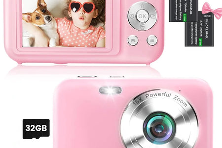Digital Camera Kids Camera with 32GB Card FHD 1080P 44MP Vlogging Camera 16X Digital Zoom Portable Camera (Pink)