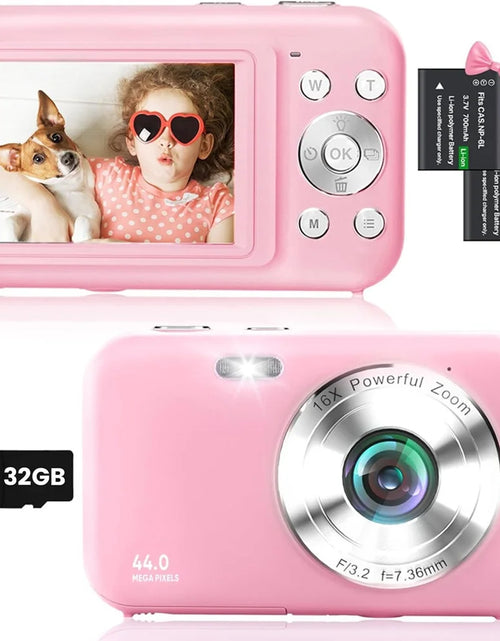 Load image into Gallery viewer, Digital Camera Kids Camera with 32GB Card FHD 1080P 44MP Vlogging Camera 16X Digital Zoom Portable Camera (Pink)

