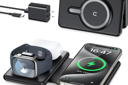 Wireless Charger for Iphione: 3 in 1 Foldable Charging Station Compatible for Iphone 15/14/13/Pro/Max& Iwatch Series& Airpods 3/2/Pro, Black