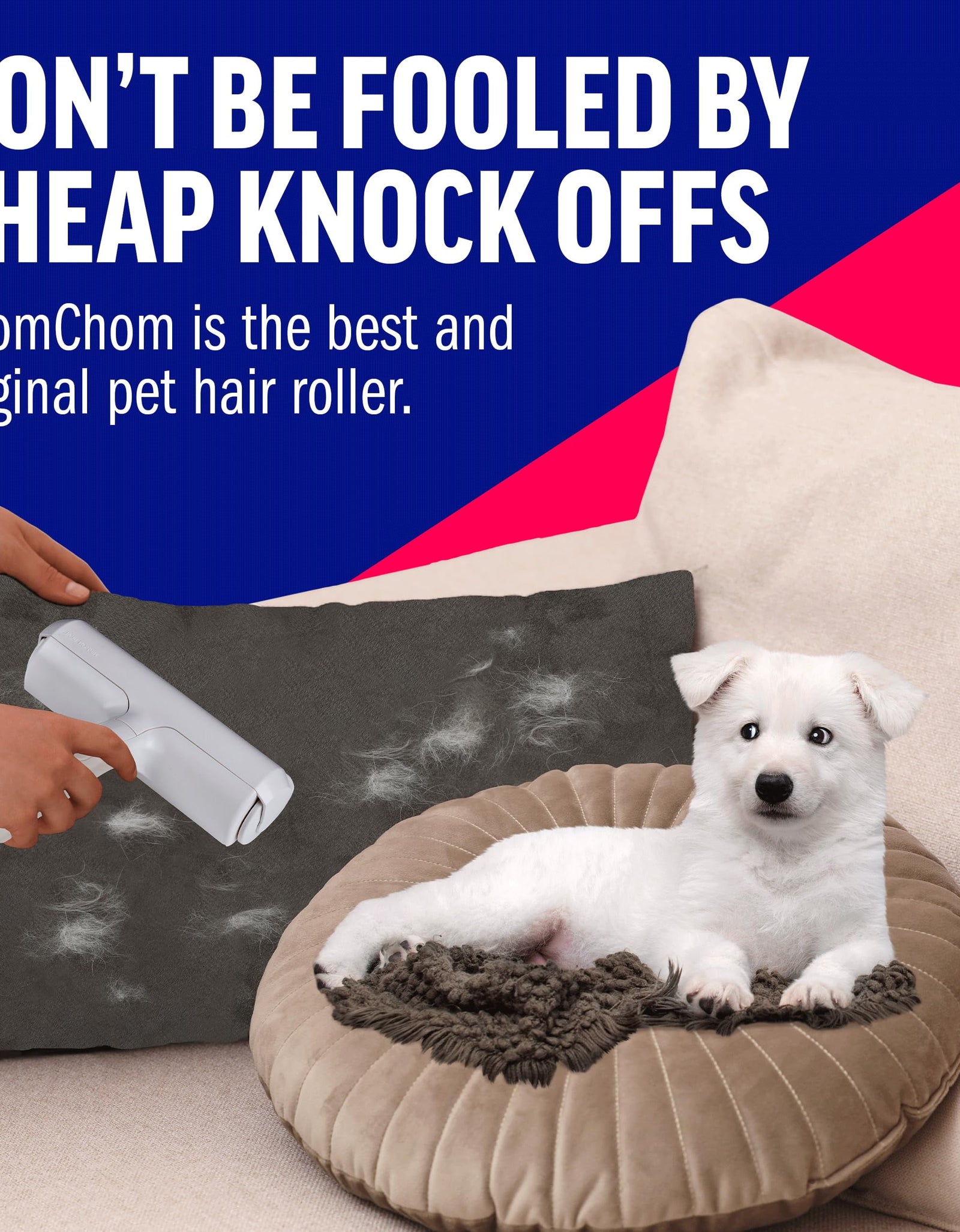 Chom Chom Roller Pet Hair Remover and Reusable Lint Roller - Chomchom Cat and Dog Hair Remover for Furniture, Couch, Carpet, Clothing and Bedding
