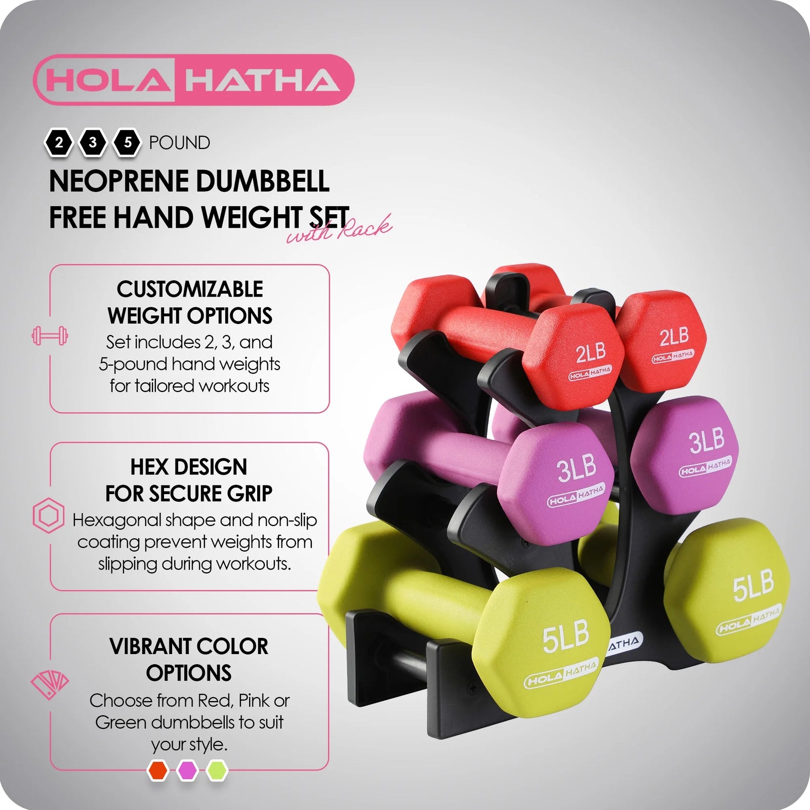 Neoprene Dumbbell Weight Set with Rack 2-5 Lbs