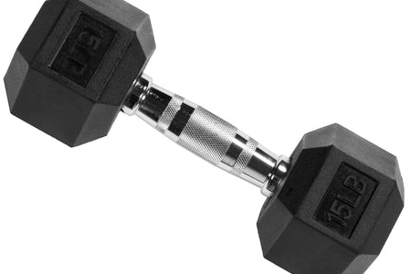 Rubber Encased Hex Dumbbell, Black, 15 Lb