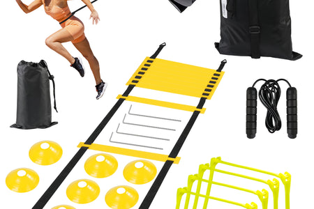 DF  Speed and Agility Training Set, Agility Training Equipment for Kids with 20Ft Sports Agility Ladders, Cones, Agility Hurdles, Resistance Parachute, Jump Rope for Basketball, Soccer