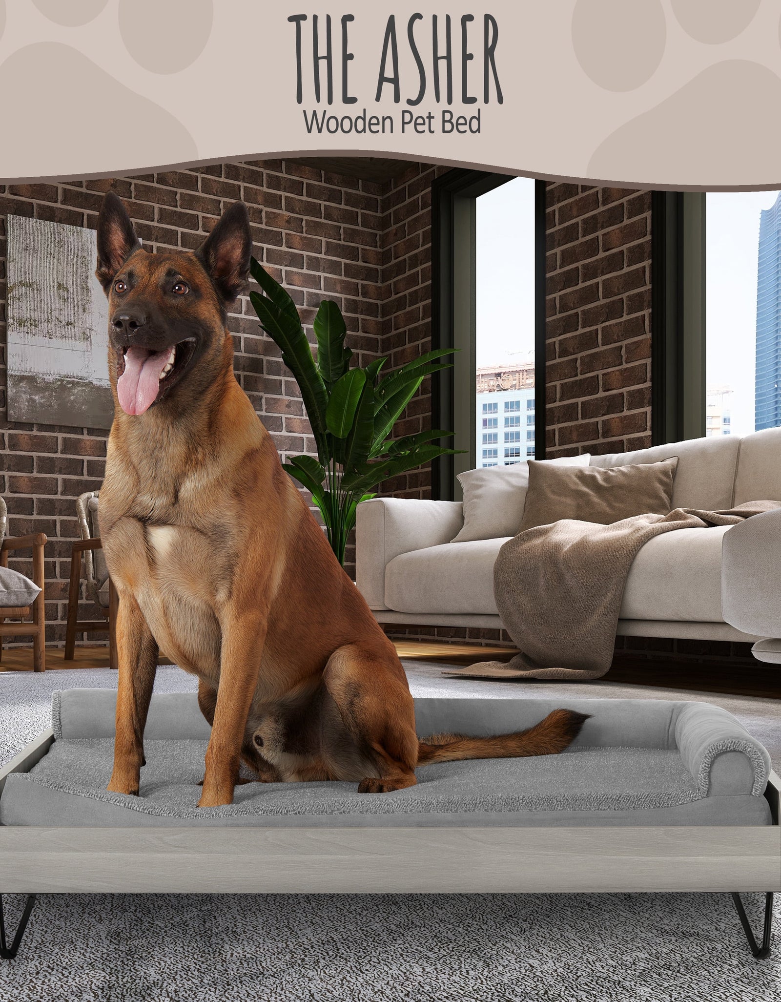 Asher Wooden Pet Bed with Mattress | Large to Extra Large Pet Bed with Mattress | Elevated Pet Bed | Greenguard Gold Certified Wooden Pet Bed