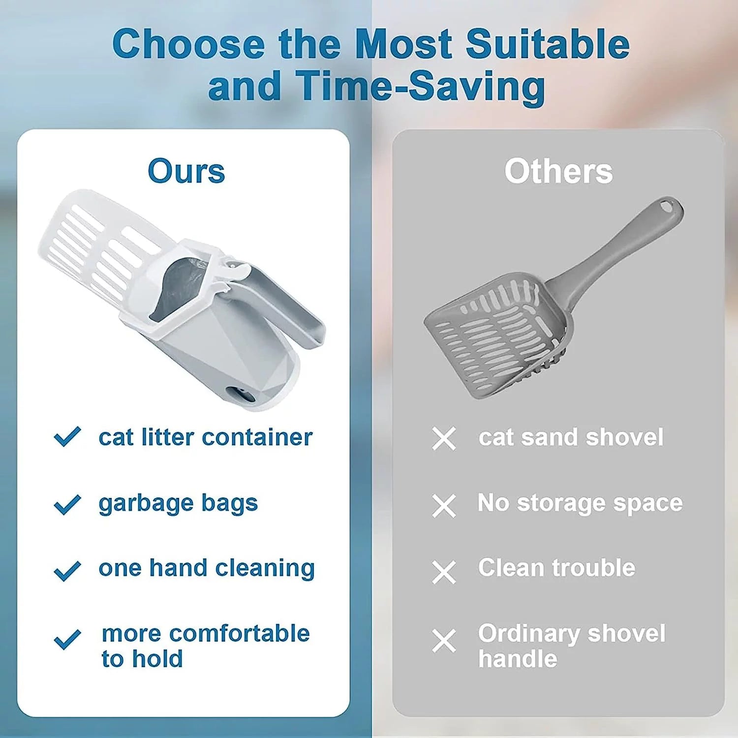 3-In-1 Cat Litter Scoop with Holdor - Large Portable Integrated Cat Litter Scooper with 200 Refill Bags Kitty Litter Scoop Shovel for 1~2 Cats or Kitten (Yellow)