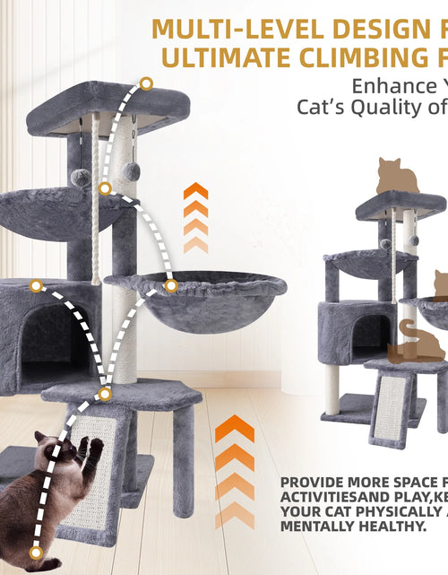 Load image into Gallery viewer, 37.4'' Cat Tree Cat Tower with Scratching Posts, Activity Centre Climbing Tree Cat Furniture with Cat Condo and Two Hammocks, Grey
