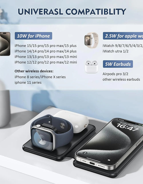 Load image into Gallery viewer, Wireless Charger for Iphione: 3 in 1 Foldable Charging Station Compatible for Iphone 15/14/13/Pro/Max&amp; Iwatch Series&amp; Airpods 3/2/Pro, Black
