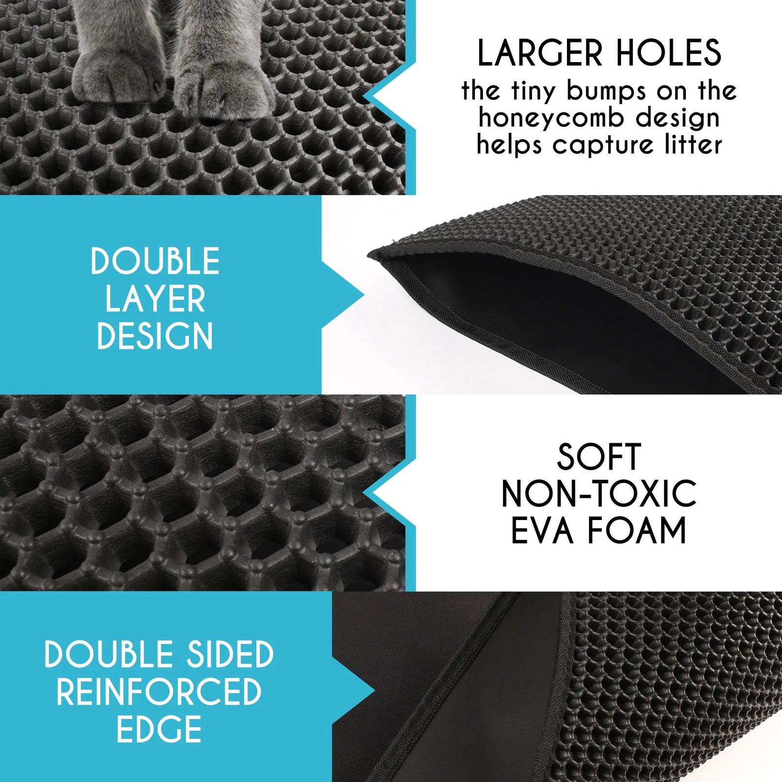Cat Litter Mat Large, Double Layer Urine Waterproof Trapper Mat, Non-Slip,24X30 In, Black