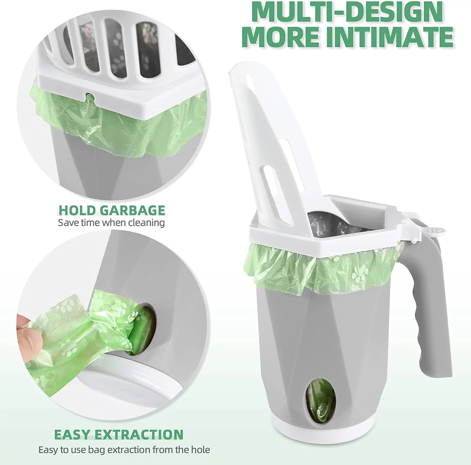 3-In-1 Cat Litter Scoop with Holdor - Large Portable Integrated Cat Litter Scooper with 200 Refill Bags Kitty Litter Scoop Shovel for 1~2 Cats or Kitten (Yellow)