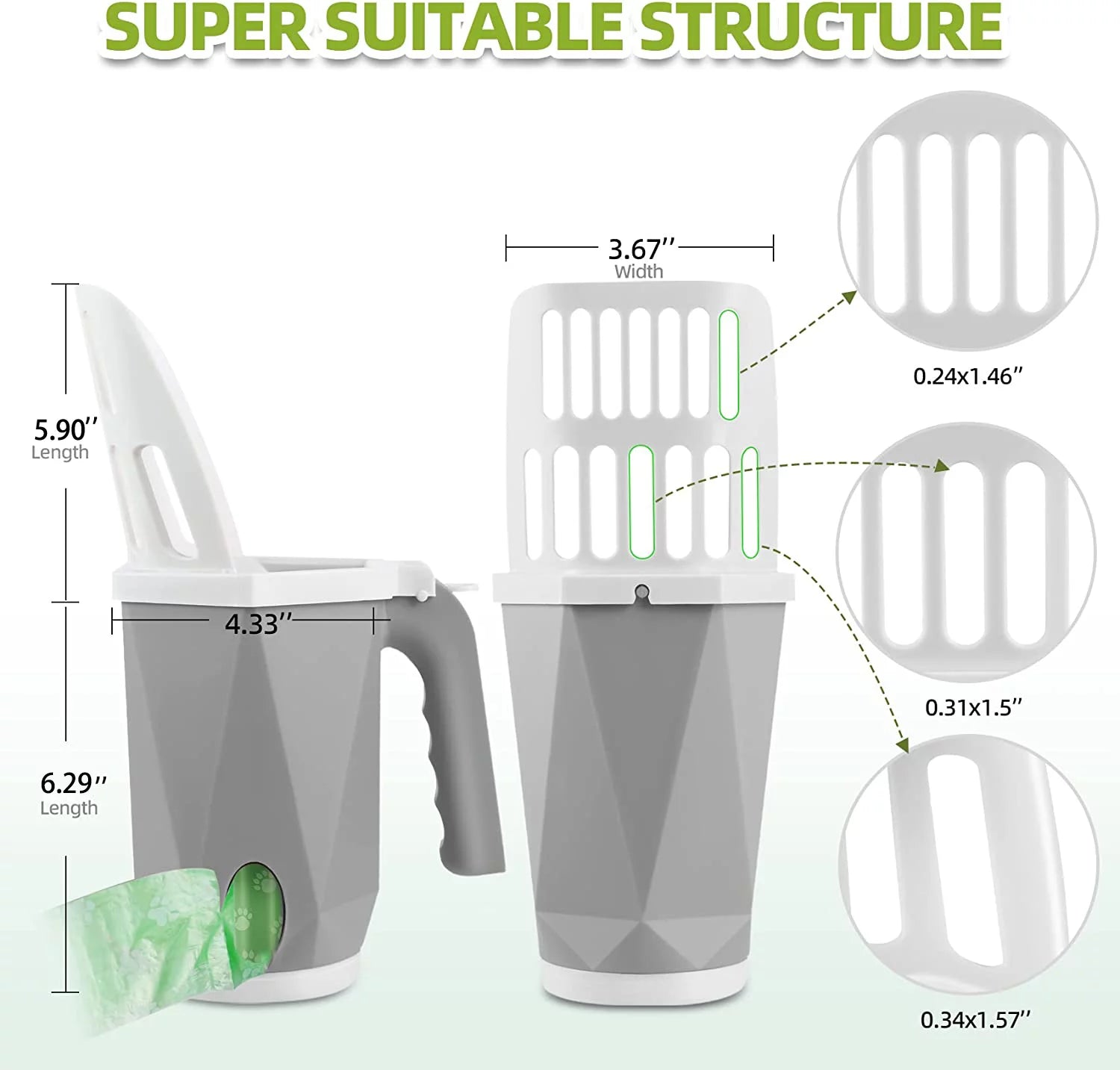 3-In-1 Cat Litter Scoop with Holdor - Large Portable Integrated Cat Litter Scooper with 200 Refill Bags Kitty Litter Scoop Shovel for 1~2 Cats or Kitten (Yellow)